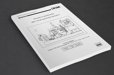 DESMI instruction manual for diesel-driven sprinkler system with technical illustration.