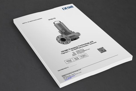 DESMI manual cover featuring TP50-70 pump image for fluid handling.