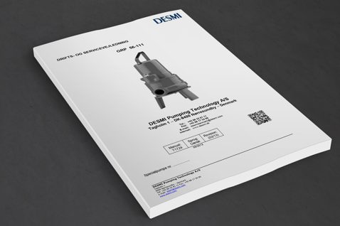 DESMI service manual cover for GRP 56-111 pump, Denmark address visible.